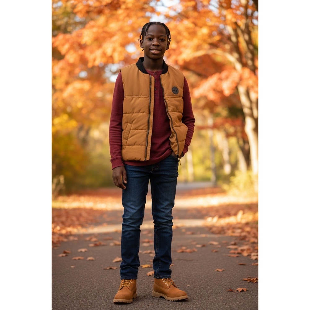 Timberland Boys Puffer Vest Wheat Brown Sleeveless Quilted Zip Up Jacket Size 4T